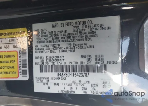 2015 Ford Mustang Gt Premium из США, поврежденный, VIN 1FA6P8CF1F5423787